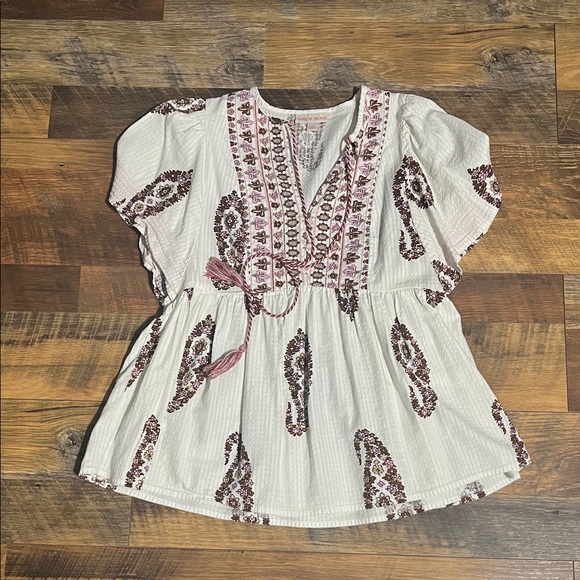 Knox Rose Tops - Knox Rose White Gauze Blouse with Pink Accent Trim (xs)